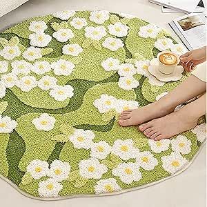 Round Bathroom Rugs, Rugs Cute, Bathroom Shower Mat, Flower Bath Mat, Moss Rug, Door Mat Indoor, Grass Rug, Floral Carpet, Interior Design Your Home