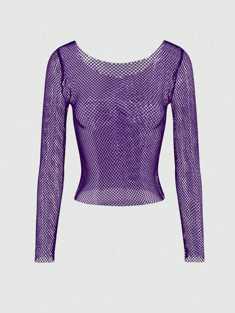 SHEIN ICON Women's Perspective Long Sleeve Round Neck TopI discovered amazing products on SHEIN.com, come check them out! Purple Fishnet Top, Mesh Undershirt, Luxurious City, Goth Clothes, Sheer Clothing, Fishnet Top, Shein Icon, Round Neck Top, City Apartment