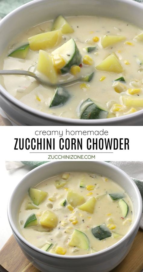 Zucchini Corn Chowder, Zucchini Chowder, Summer Vegetable Recipes, Summer Corn Chowder, Zucchini Soup Recipes, Corn Zucchini, Summer Fruit Recipes, Zucchini Corn, Bisque Soup