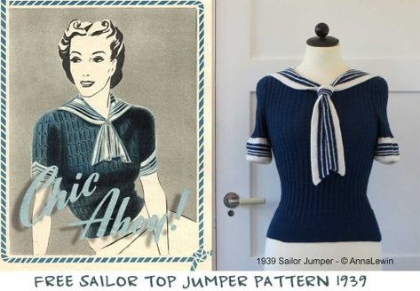 1930s Sweater, 1930s Knitwear, Vintage Sweater Pattern, Vintage Fashion 1930s, Jumper Pattern, Vintage Sailor, Vintage Knitwear, Jumper Patterns, Vintage Knitting Patterns