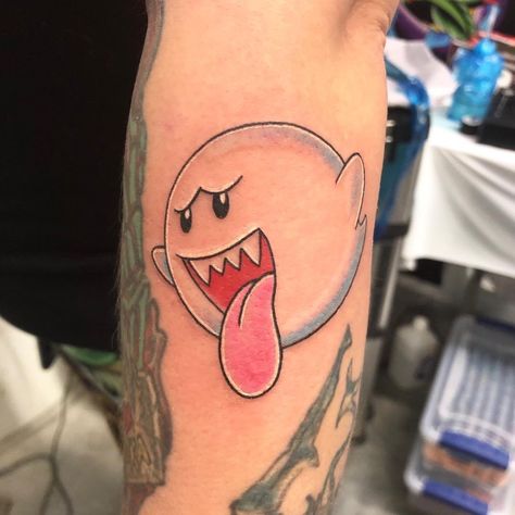 Boo Ghost Tattoo, Mario Ghost Tattoo, Boo From Mario, Boo Mario Bros, Mario Ghost, Boo Mario, Super Mario Tattoo, Nintendo Tattoo, Cartoon Tattoo Ideas