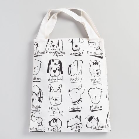 31 Awesome Gifts for The Dog Walker in Your Life - Dog Illustrations Tote bag from World Market. #doglover #doggifts Dog Shopping, Puppy Things, Dog Tote, Dog Varieties, Animal Illustrations, Dog Canvas, Fitness Logo, Dog Illustration, Whimsical Illustration