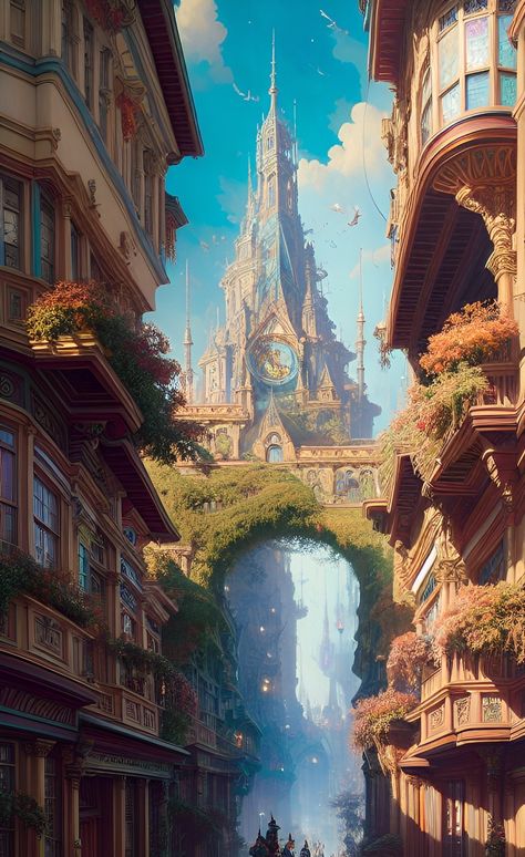 Fantasy City Art, City Digital Art, Fantasy Wizard, Mountain City, Anime City, European Castles, Location Inspiration, Fantasy City, Fantasy Castle