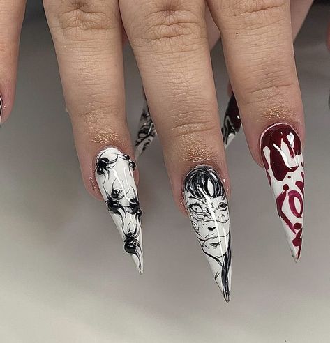 Junji Ito Nails, Junji Ito, Gothic Nails, Nails Desing, Dope Nail Designs, Get Nails, 3d Nails, Nails On Fleek, French Tip Nails