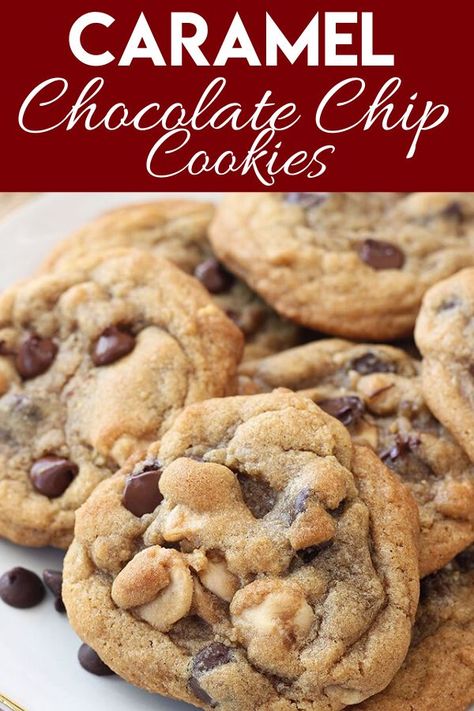 Caramel Chips, Caramel Chocolate Chip Cookies, Caramel Cookies, Caramel Chocolate, Crinkle Cookies, Chocolate Caramels, Easy Cookie Recipes, Easy Cookies, Favorite Cookies