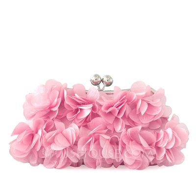 Flower Clutch, Designer Clutch Bags, Floral Clutches, Cloth Flowers, Rose Bonbon, Satin Bags, Women Cosmetics, Novelty Bags, Pink Petals