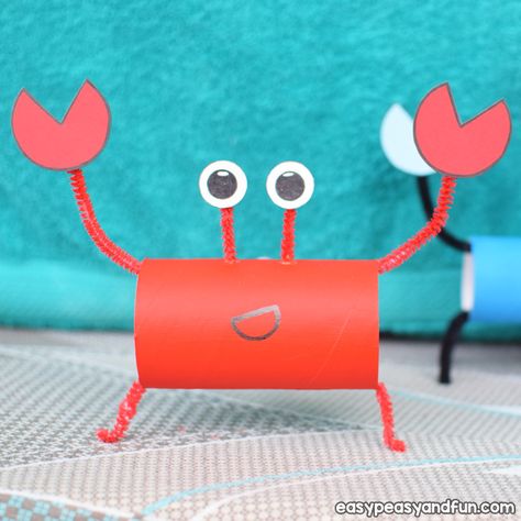 Paper Crab, Toilet Paper Roll Craft, Ocean Animal Crafts, Crab Crafts, Lion Craft, Roll Craft, Fun Summer Crafts, Fox Crafts, Toddler Arts And Crafts