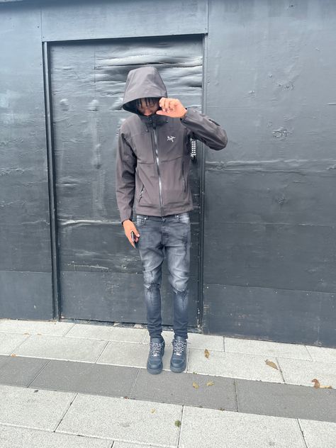 Supreme Forces, Supreme Af1, Arcteryx Jacket, Black Distressed Jeans, Black Outfit Men, Distressed Black Jeans, Black Outfit, Distressed Jeans, Black Jeans