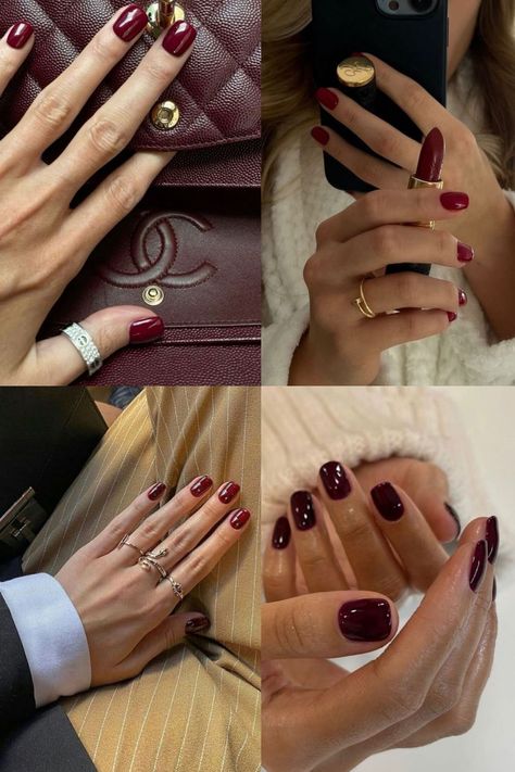 Short Fall Nails Burgundy, Winter Square Nails Short, Dark Dip Powder Nails Colors, Acrylic Nail Square Short, Burgundy And Red Nails, Short Red Fall Nails, Pre Fall Nail Colors, Russian Manicure Design Fall, Short Classy Red Nails