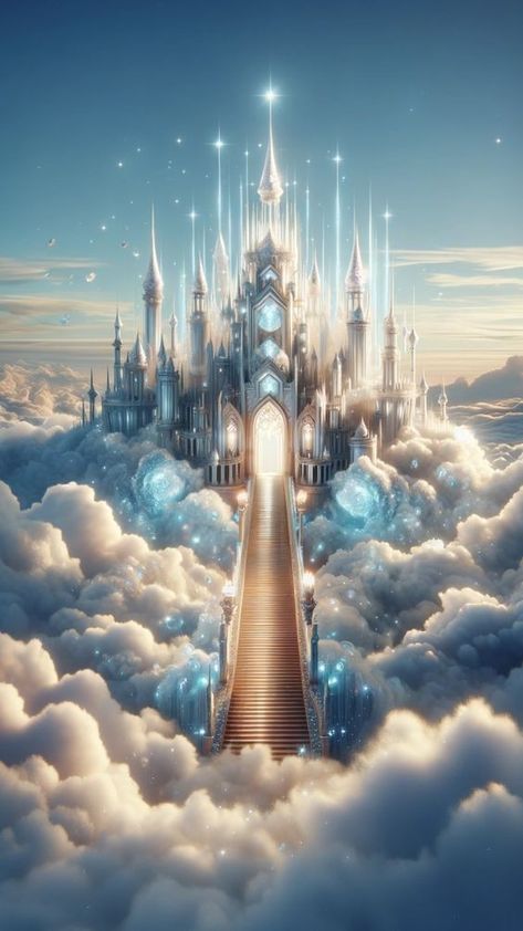 Beautiful Mystical Places, Magic Realm Fantasy Art, Heaven Castle, Clouds Phone Wallpaper, Earth Castle, Ethereal City, Cloud Magic, Spring Wallpaper Aesthetic, Cloud Kingdom