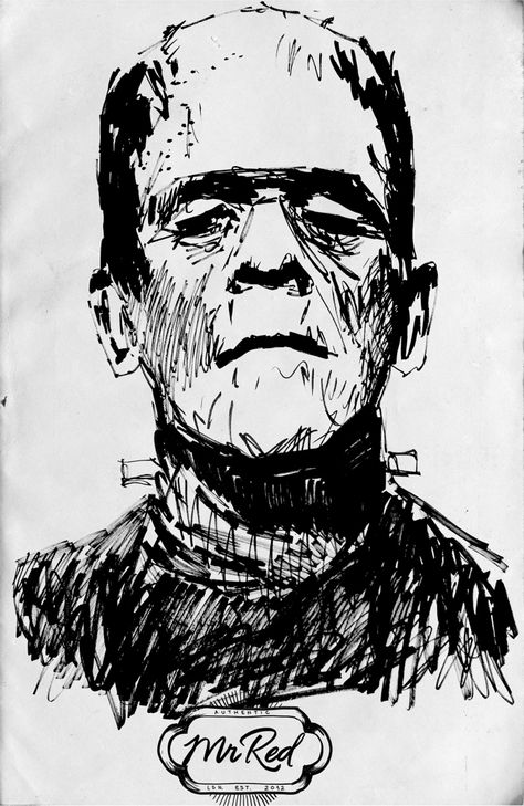 Frankenstein Sketch Drawings, Frankenstein Drawing Easy, Frankenstein Sketch, Frankenstein Drawing, Arts Background, Frankensteins Monster, Sketch Doodles, Classic Monster Movies, Art Journal Challenge