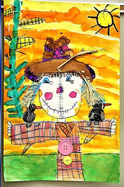 Scarecrow art First Grade Art, Smart Class, 2nd Grade Art, Fall Art Projects, 3rd Grade Art, 강아지 그림, Elementary Art Projects, Fall Halloween Crafts, Homeschool Art