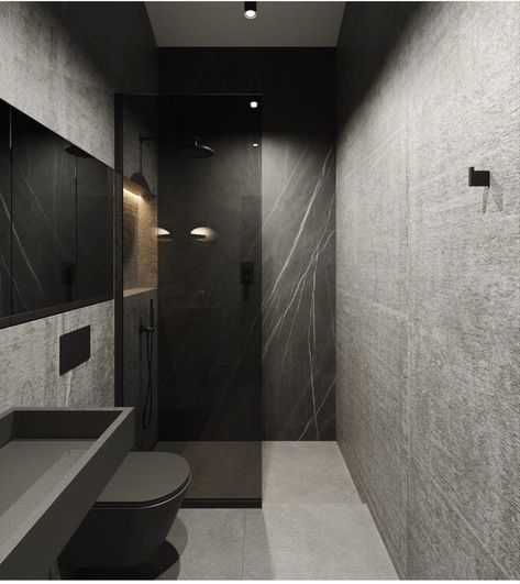 Dark Gray Bathroom, Girly Apartment Decor, Dark Bathrooms, Grey Bathroom, Powder Room Design, Interior Minimalista, Gorgeous Bathroom, Small Balcony Decor, Dark Interiors