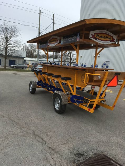 Pedal Pub, Beer Bike, Bicycle Bar, Bike Food, Cafe Exterior, Handmade Wood Furniture, Cafe Menu Design, Cast Iron Cookware Set, Diy Outdoor Bar