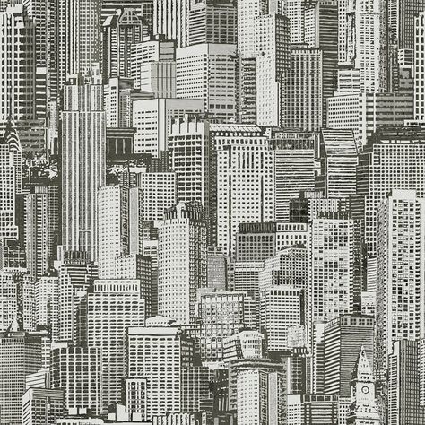 City Scape Wallpaper, Manhattan Buildings, Cityscape Wallpaper, Modern Monochrome, City Scape, Monochrome Design, Black And White Wallpaper, Seamless Textures, City Wallpaper