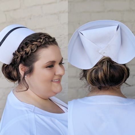 Graduation Hairstyles With Cap, Cap Hairstyles, Easy Updos For Medium Hair, Nurse Hairstyles, Nursing Pins, Romantic Hairstyles, Hair Catalog, Graduation Hairstyles, Easy Hair Updos