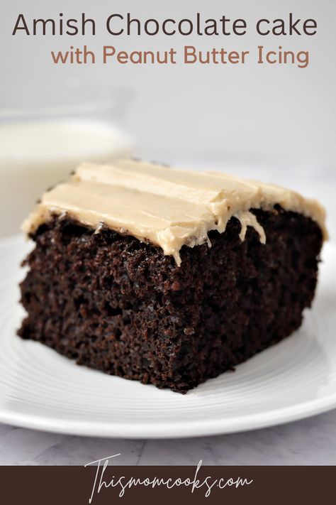 This deliciously moist, yet easy chocolate cake with peanut butter frosting is a great cake to make for potlucks, parties and more! Penuche Frosting, Chocolate Cake With Peanut Butter, Mayonnaise Cake, Peanut Butter Icing, Butter Cream Cheese Frosting, Chocolate Mayonnaise Cake, Cold Cake, Butter Icing, Peanut Butter Frosting