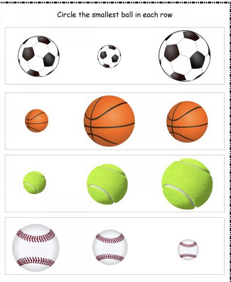 Balls Preschool Activities, Big And Small Activities Preschool, Sports Lesson Plans, Creative Curriculum Preschool, Sports Activities For Kids, Sports Theme Classroom, Geometry Worksheets, Quiet Time Activities, Worksheet For Kids