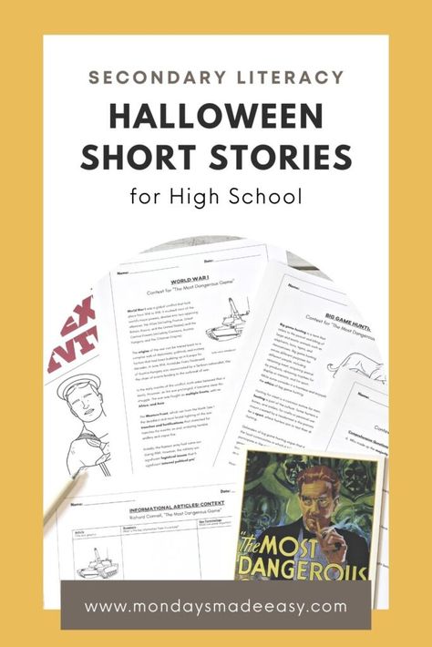 Not only do Halloween short stories captivate high school students - they also seamlessly weave in literary elements such as irony, character development, and setting; these devices lend their eerie ambiance to these tales. In this blog post, I’ll share some classic Halloween short stories. Each short story evokes the darkness, mystery, and nostalgia of the Halloween season. Read on to learn more about these spooky Halloween reading activities for English Language Arts! Halloween Reading Activities, Scary Short Stories, Halloween Reading Activity, Halloween Short Stories, Middle School Short Stories, Teaching Literary Analysis, Student Engagement Strategies, Pre Reading Activities, Halloween Reading