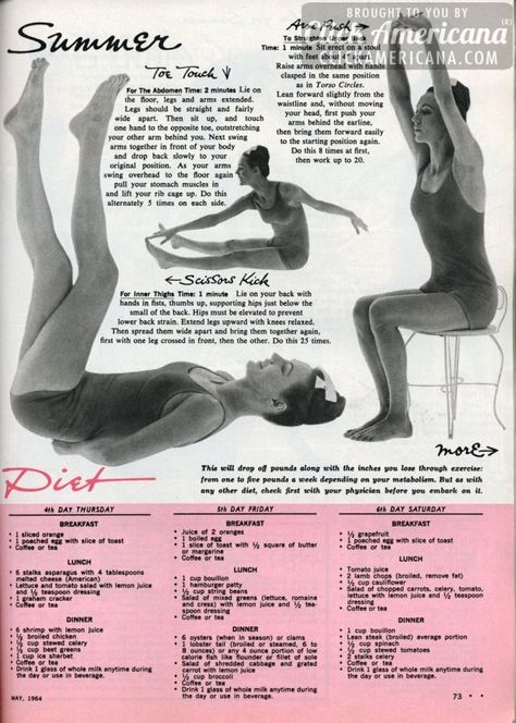 It’s time to slim for summer (1964) 1950s Diet, Vintage Beauty Routine, 5am Workout, 1950s Recipes, Vintage Diet, Vintage Exercise, Vintage Workout, Vintage Fitness, Vintage Reference