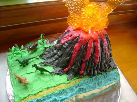 Dinosaur Volcano Birthday Cake, Volcano Cakes For Kids, Homemade Volcano, Jurassic Birthday, Dinosaur Cakes, Volcano Cake, Dino Cake, Dinosaur Birthday Cakes, Adventure Party