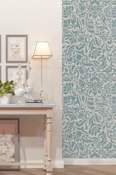 Seamless Floral Pattern Wall Stencil - Reusable decorative stencil - Spring Stencil - Decorative seamless stencil - Large Floral stencil Modern House Wall, Herringbone Wall Stencil, Geometric Wall Stencil, Modern Wall Stencil, Stenciled Walls, Modern Paisley, Wall Stencil Designs, Aqua Decor, Herringbone Wall