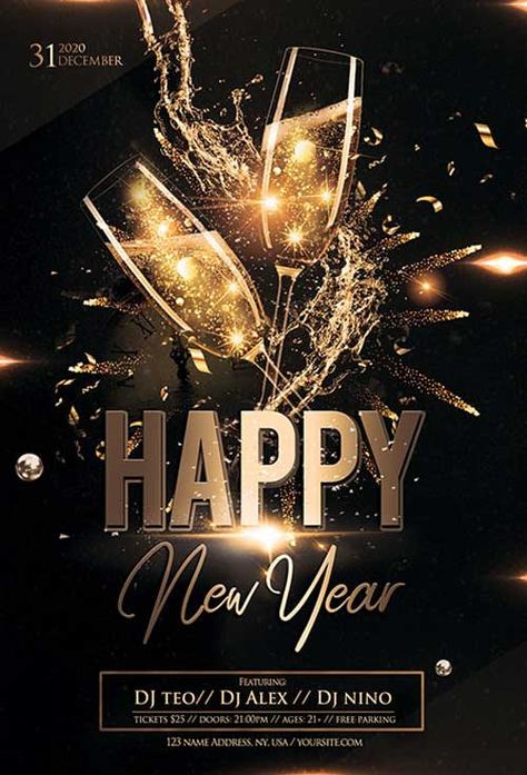 Best New Years Eve Menu Template New Year's Eve Flyer, New Years Eve Menu, New Year Wishes Messages, New Year Wishes Images, Birthday Background Design, Happy New Year Pictures, Happy New Year Message, Free Psd Flyer Templates, New Year Message