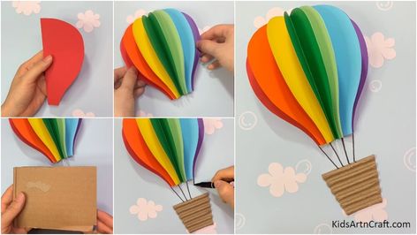 DIY How to Make Paper Air Balloon – Art and Craft for Kids - Kids Art & Craft 3 D Hot Air Balloon Craft, Hot Air Balloon Activities, Craft Hot Air Balloon, Hot Air Balloon Bulletin Board, Paper Air Balloon, Hot Air Balloon Template, Hot Air Balloon Classroom Theme, Air Balloon Craft