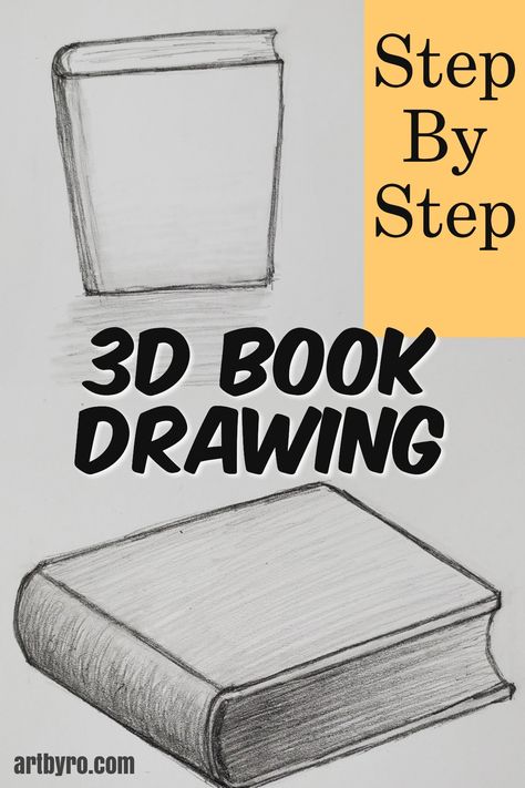 Learn to draw a 3D book. Step by step art tutorials for beginners. #learnart #art #drawing 3d Book Drawing, How To Draw A Book Step By Step, 3d Pencil Drawings Step By Step, How To Draw A Book, Book Pencil Drawing, Book Drawing Easy, Step By Step Drawing For Beginners, Drawing A Book, 3d Drawings Easy