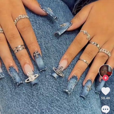 Denim Nails, Hard Nails, Colored Acrylic Nails, Cute Acrylic Nail Designs, Dope Nail Designs, Long Acrylic Nails Coffin, Unique Acrylic Nails, Long Square Acrylic Nails, Acrylic Nails Coffin Short