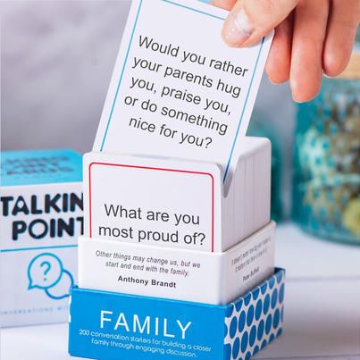 Talking Point Cards Family Conversation Cards, Family Conversation Starters, Family Conversation, Conversation Cards, Question Cards, Talking Points, Meaningful Conversations, School Sports, New Things To Learn