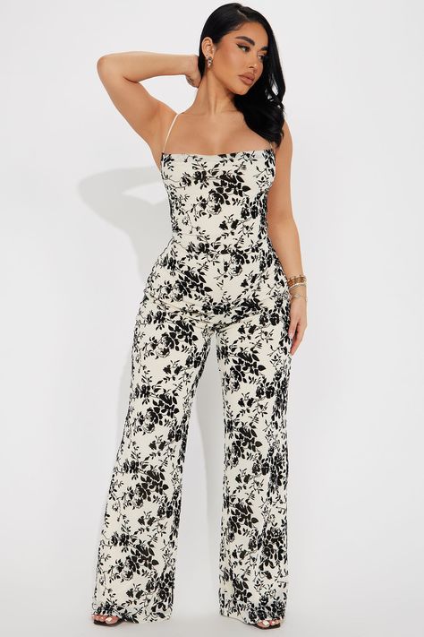 Available In Cream/combo. Mesh Jumpsuit Adjustable Spaghetti Straps Cowl Neck Backless Wide Leg Lined Stretch Disclaimer: Pattern Placement May Vary Self: 95% Polyester 5% Spandex Lining: 100% Polyester Imported | Fall In Love Jumpsuit in Cream size Small by Fashion Nova Jumpsuit Fall, Mesh Jumpsuit, Sweater Jumpsuit, Curve Jeans, Curve Dresses, Matching Dresses, Womens Fall, Active Wear For Women, Cowl Neck