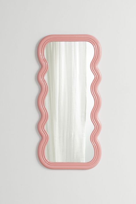 Urban Outfitters Room Decor, Pink Mirror Aesthetic, Indi Bedroom, Urban Outfitters Mirror, Pink Mirrors, Preppy Mirror, Blush Pink Bedroom Decor, Squiggly Mirror, Urban Outfitters Room