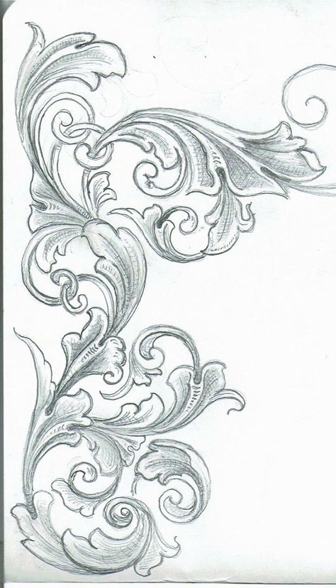 Scroll Patterns Free, Scroll Work Patterns, Filigree Design Pattern, Filigree Drawing, Scroll Artwork, Filigree Outline, Scroll Drawing, Acanthus Scroll, Scroll Tattoos