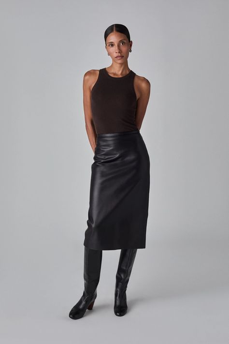 New Arrivals - Clothing & Accessories | CO Black Leather Pencil Skirt Outfit, Midi Pencil Skirt Outfit, Leather Pencil Skirt Outfit, Midi Leather Skirt, Black Leather Pencil Skirt, Leather Skirt Outfit, Pencil Skirt Outfits, Midi Pencil Skirt, Black Knee High Boots