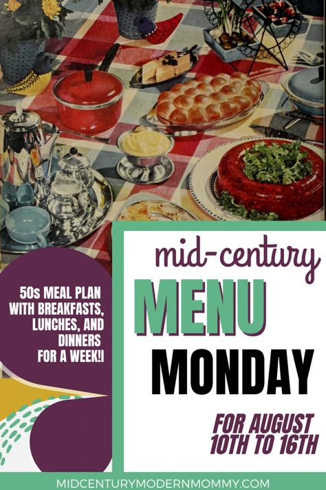 Mid Century Recipes, 3 Meals A Day, 50s Housewife, 1950s Diner, Diner Menu, Lunch Planning, Vintage Menu, Pepper Steak, Vintage Food