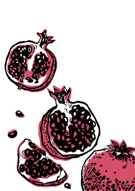 Pomegranate Drawing, Pomegranate Tattoo, Pomegranate Art, Lino Art, Linocut Art, Linocut Prints, Illustration Drawing, Granada, Linocut