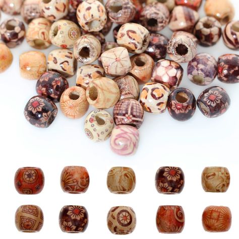 PRICES MAY VARY. ★Package includes: 200pcs painted pattern barrel wooden hair beads, about 17x16mm in diameter, 16mm thick, hole: 7mm, they are so beautiful that they can meet your needs. ★High Quality: Made of natural solid wood, durable and not easy to break, they will fit for many crafting projects and bring a natural feeling to your design. ★Exquisite Design: New wooden beads with colorful and fantastic patterns on it, retro but luxurious at the same time.5mm large hole makes these wood bead Hair Craft, Hemp Jewelry, Wood Bead Necklace, Decorative Beads, Jewelry Hair, Diy Making, Hair Beads, Sweet Gifts, Diy Schmuck