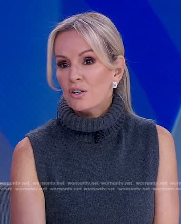 Jennifer’s+grey+sleeveless+turtleneck+sweater+on+Good+Morning+America.++Outfit+Details:+https://wornontv.net/389257/ Grey Turtleneck Outfit, Jennifer Ashton, Sleeveless Turtleneck Sweater, America Outfit, Sleeveless Turtleneck Sweaters, Turtleneck Outfit, Tulle Top, Yellow Blazer, Bald Fade