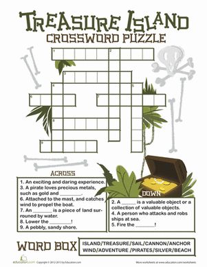 Ahoy! If your child fancies herself a pirate, this Treasure Island crossword puzzle is for her. Treasure Island Book, Pirate Printables, Pirate Week, Pirate Classroom, Family Literacy Night, Island Activities, Pirate Activities, Walk The Plank, Pirate Books