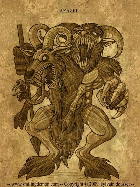 Azazel taught men how to make weapons of war as well as teaching women how to make and wear cosmetics. According to the Dictionnaire Infernalle, Azazel is the guardian of goats. Azazel Demon, Hebrew Scriptures, Demon Pictures, Female Demons, World Mythology, Traditional Witchcraft, Yom Kippur, A Goat, Occult Art