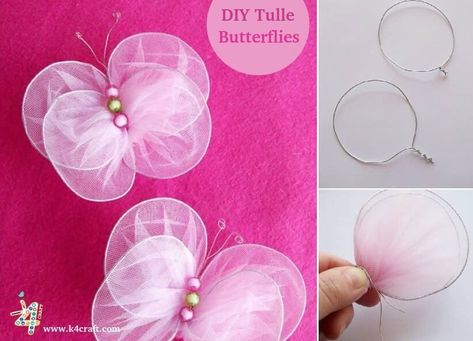 Tulle Crafts, Tulle Headband, Felt Flower Tutorial, Butterfly Tutorial, Easy Art For Kids, Bee Embroidery, Tulle Flowers, Easy Art, Craft Wedding