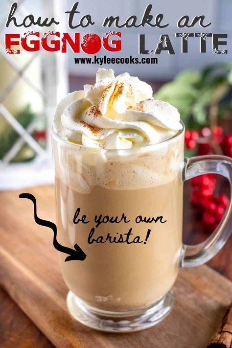 Eggnog Coffee Drinks, Eggnog Chai Latte, Nespresso Christmas Drinks, Eggnog Coffee Recipe, Christmas Espresso Drinks, Hot Eggnog Drinks, Egg Nog Coffee, Eggnog Treats, Egg Nog Latte