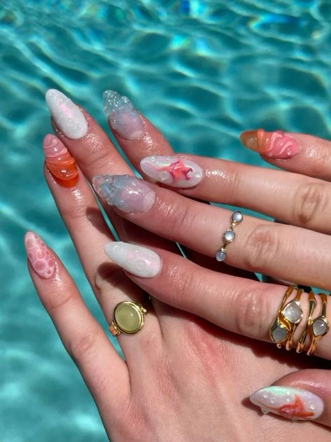 Hottest Summer Nails: 13  Trending Nail Art Ideas for Summer 2024 Fall Acrylic Nail Designs, Fall Acrylic Nail, Nail Art Summer Beach, Cute Summer Nail Ideas, Europe Nails, Hottest Summer Nails, Vacation Nails Beach, Nail Art Ideas For Summer, Birthday Nail Designs