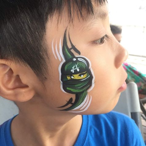 Lego Face Painting, Ninjago Face Paint, Ninja Face Paint, Lego Faces, Ninja Theme, Face Painting For Boys, Ninja Mask, Professional Face Paint, Lloyd Ninjago