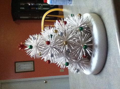 Toothpick Christmas tree Toothpick Christmas Tree, Christmas Trees Crafts, Toothpick Ornaments, Christmas Trees Made From Christmas Tree Pins, Styrofoam Christmas Tree Ideas Food, Metal Funnel Christmas Tree, Toothpick Tree Styrofoam Ball, Sweet Gum Tree Crafts, Diy Wreath Bow