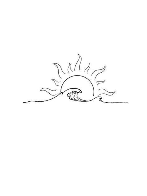 Sun With Ocean Tattoo, Sunrise Over Ocean Tattoo, Sun Over Water Tattoo, Cyprus Tattoo Ideas, Sun Wave Tattoo, Latina Tattoo Ideas, Ocean Wave Drawing, Atrapasueños Tattoo, Ocean Wave Tattoo