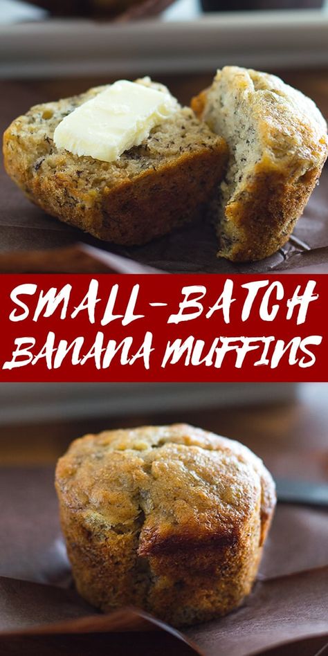 Banana Bread Recipe Small Batch, Single Banana Recipe, 1 Banana Muffins, Small Banana Bread Recipe, Single Serve Muffin, Small Batch Banana Muffins, Baking Mischief, Batch Baking, Batch Recipes