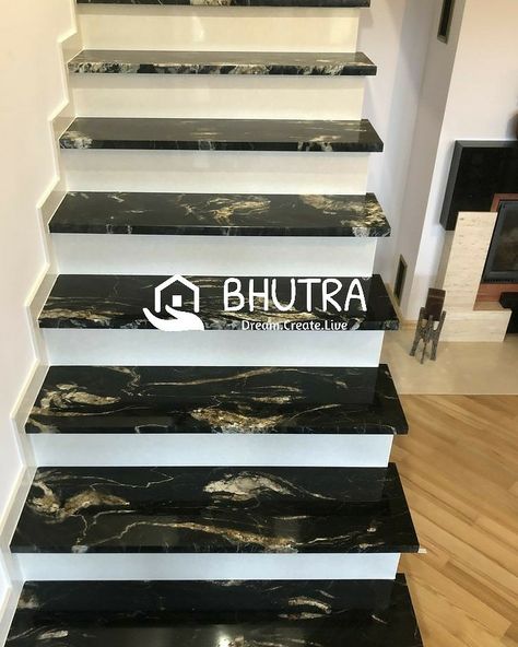 Black Granite Stairs, Stairs Tiles Design, Granite Steps, Granite Stairs, Granite Design, Marble City, Staircase Design Modern, Cladding Design, Tv Unit Interior Design