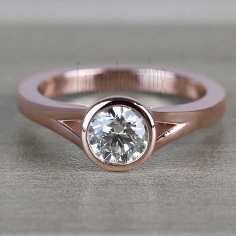 Bezel Set Wedding Ring, Engagement Ring Bezel, Bezel Set Engagement Ring, Bezel Engagement Ring, Split Shank Ring, Vintage Rose Gold, Moissanite Engagement Ring Solitaire, Bezel Set Ring, Ring Bezel